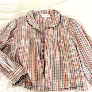 The GREAT. plaid puff sleeve boxy swing shirt sz 2 (M)